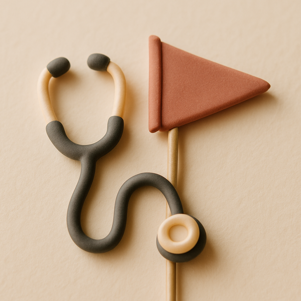 A cake topper shaped like a small stethoscope and pennant representing a graduate's next step.