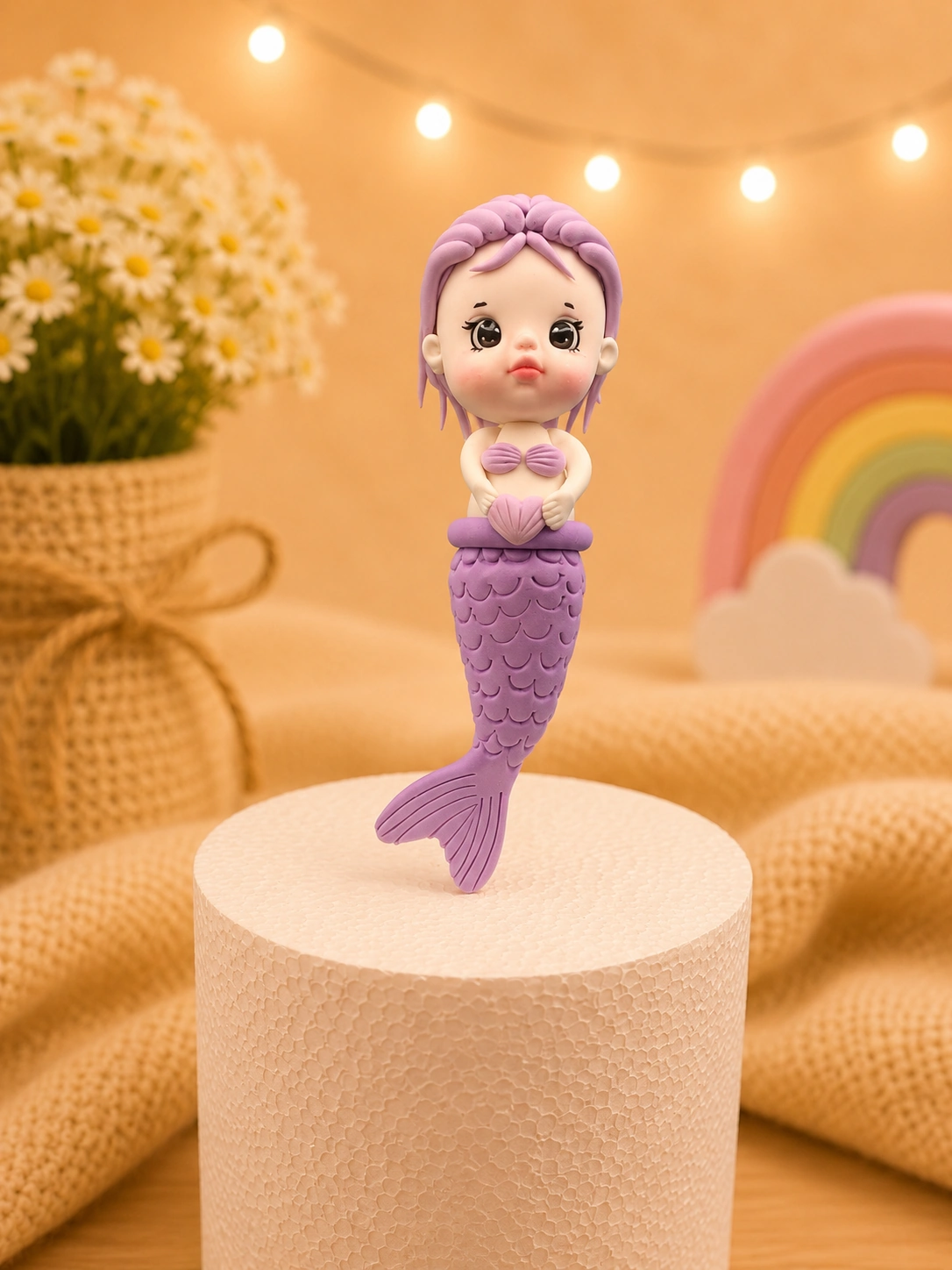Handmade Mermaid Cake Topper – Purple Under the Sea Figurine