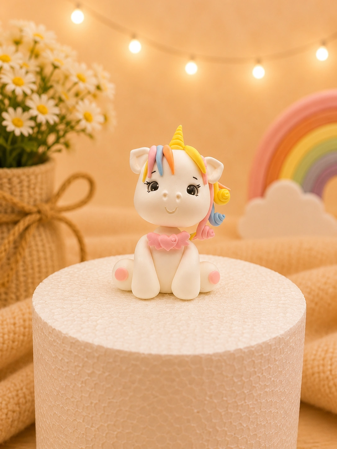 Handmade Unicorn Cake Topper – Pastel Rainbow Figurine