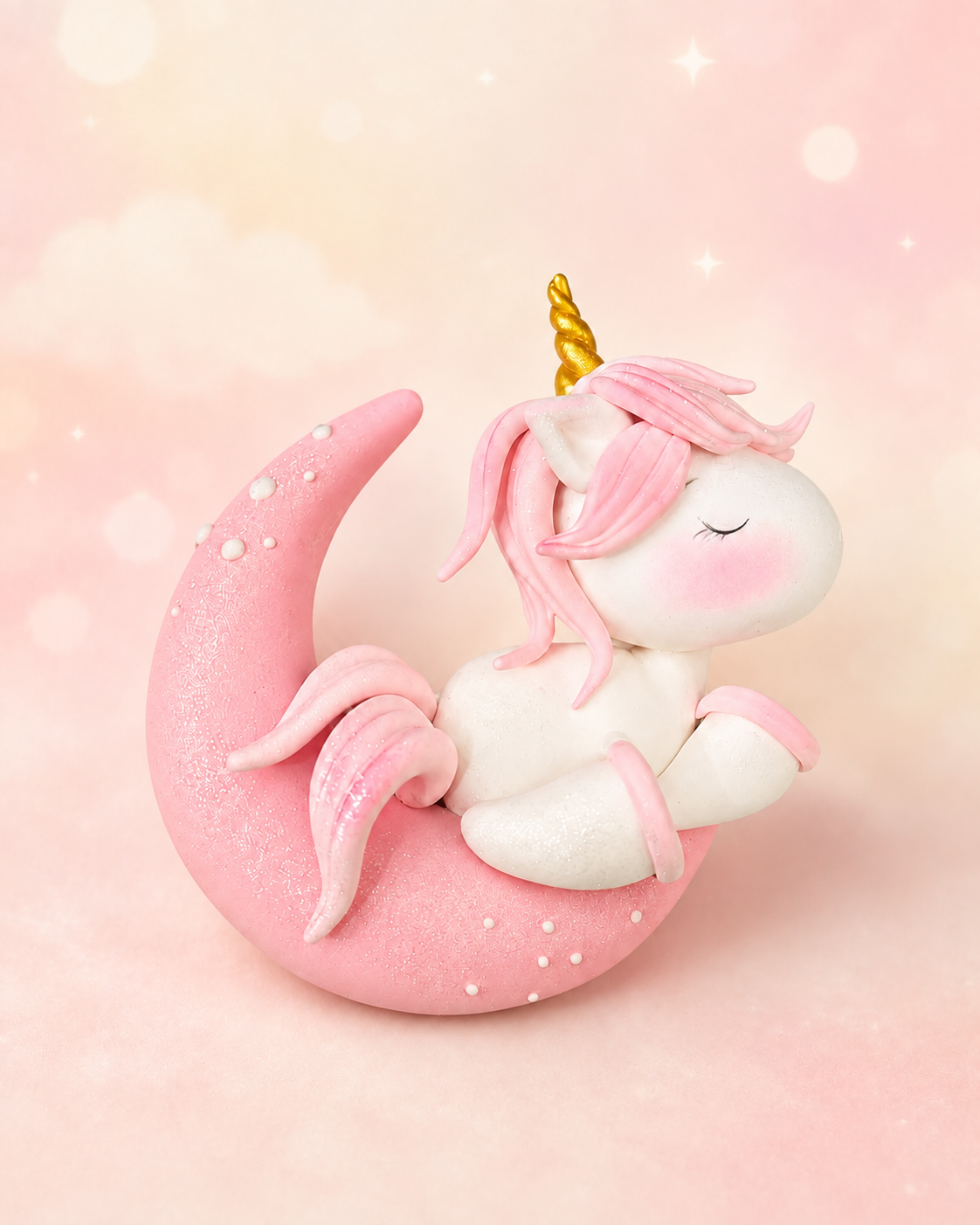 Handmade Pink Moon Unicorn Cake Topper – Pastel Fantasy Figurine