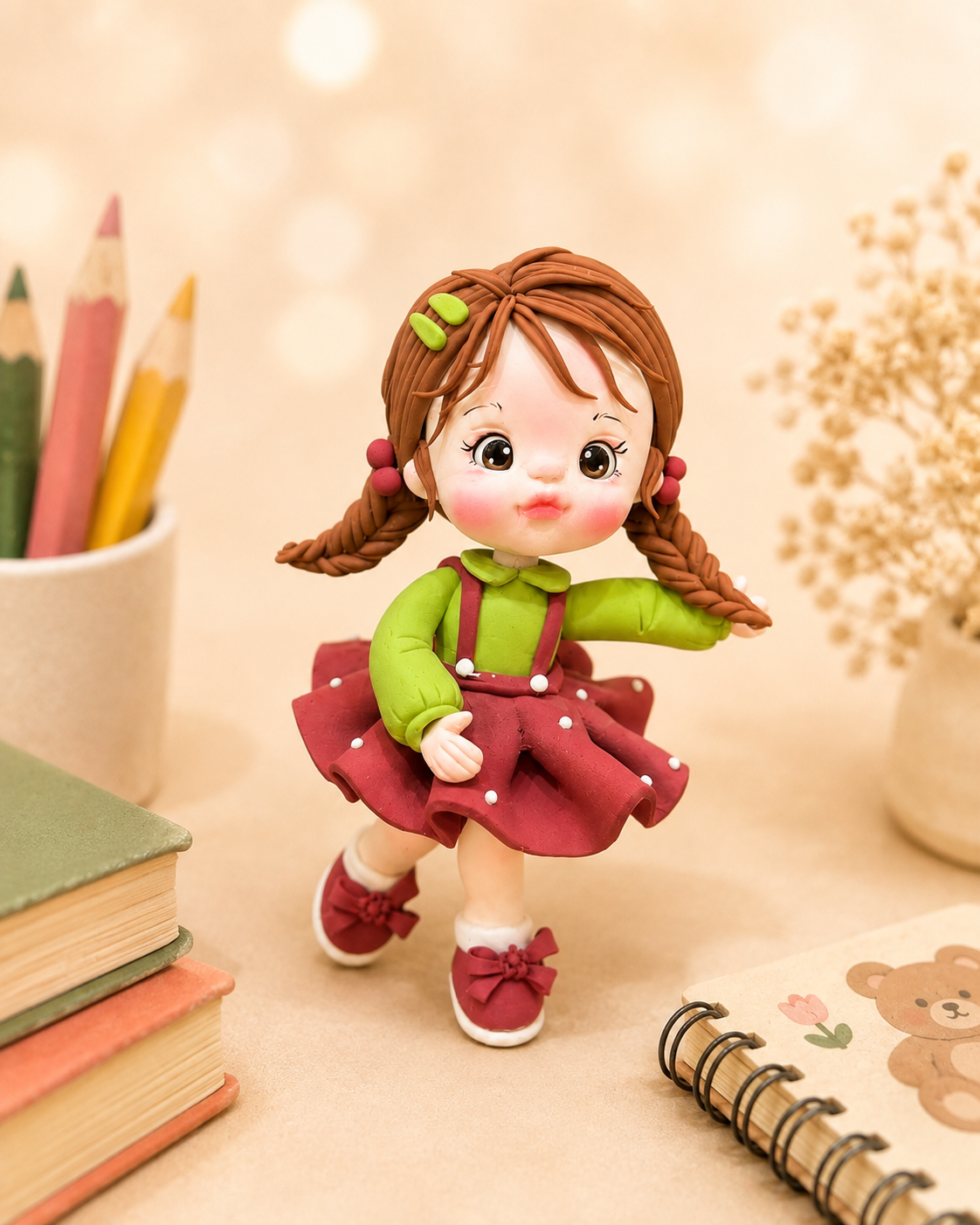 Handmade Sweet Garden Girl Cake Topper – Braided Girl Figurine