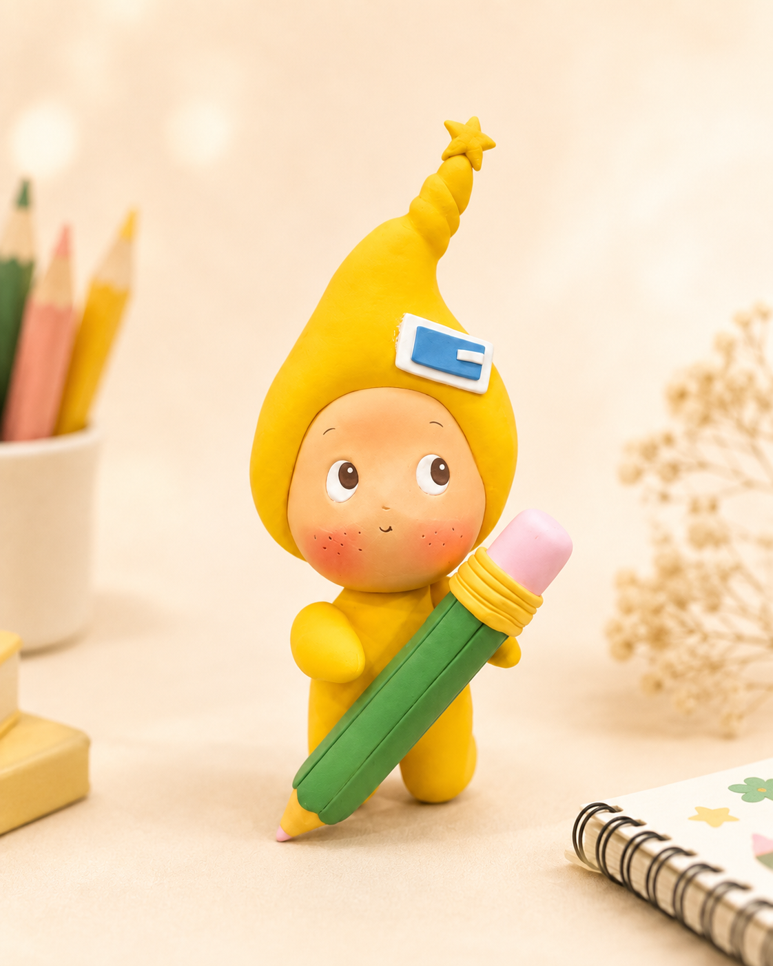 Handmade School Boy with Pencil Cake Topper – Back to School Figurine