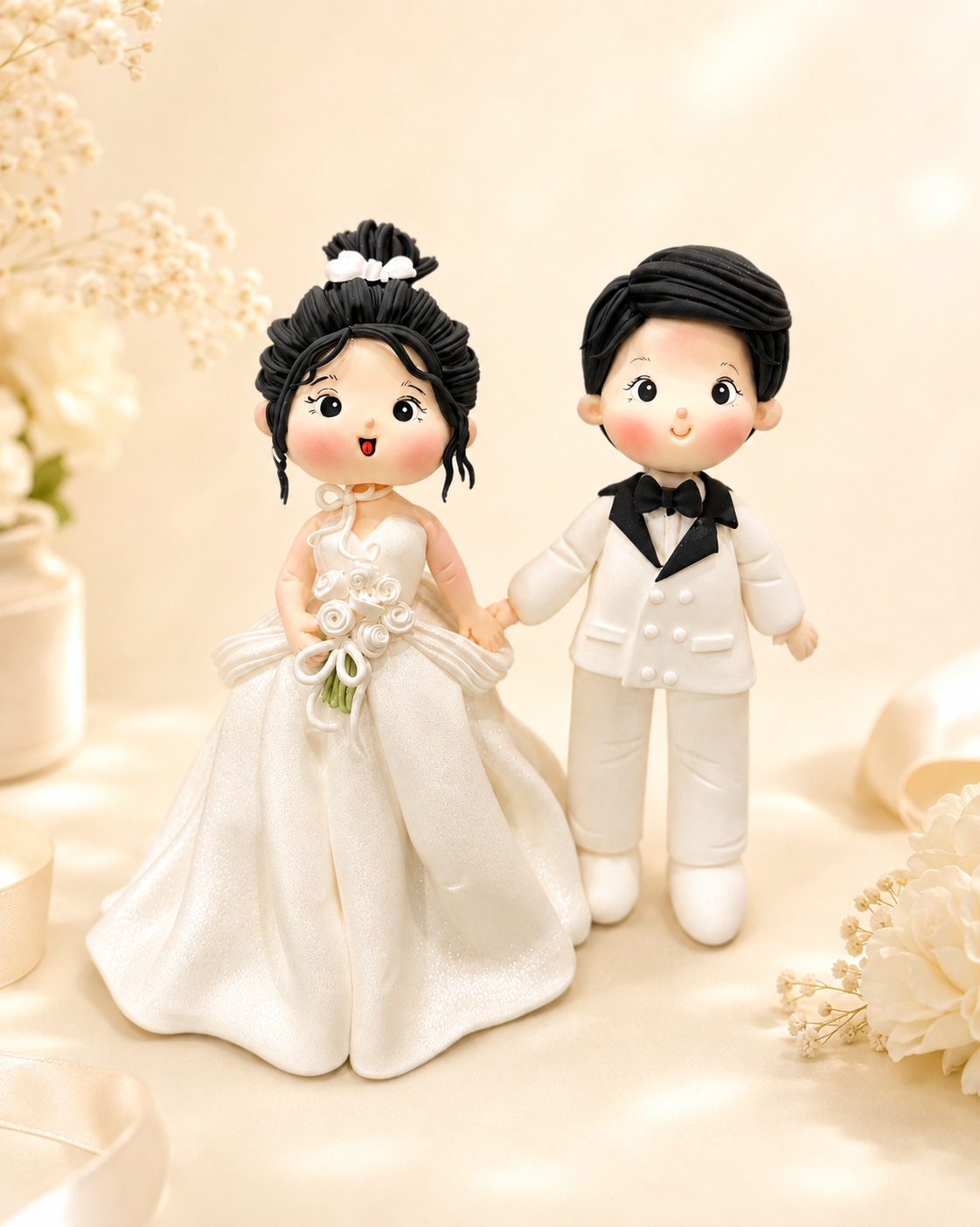 Handmade Bride & Groom Wedding Cake Topper – Elegant Wedding Couple Figurines