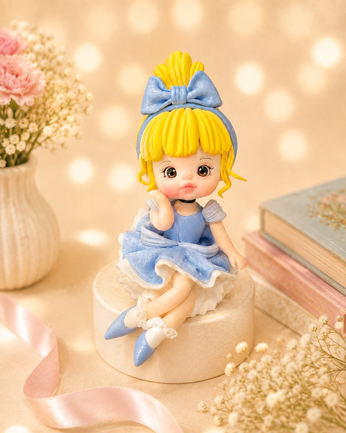 Handmade Ballerina Girl Cake Topper – Blue Ballet Dancer Figurine