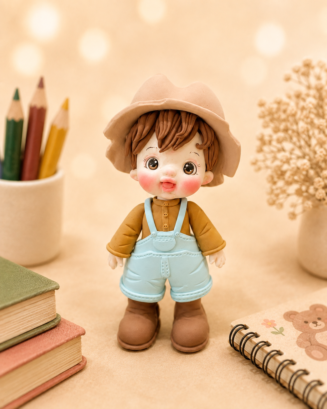 Handmade Little Farmer Boy Cake Topper – Country Farm Boy Figurine