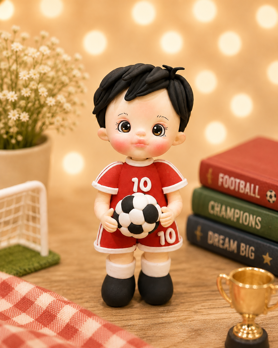 Handmade Soccer Boy Cake Topper – Football Player Birthday Figurine