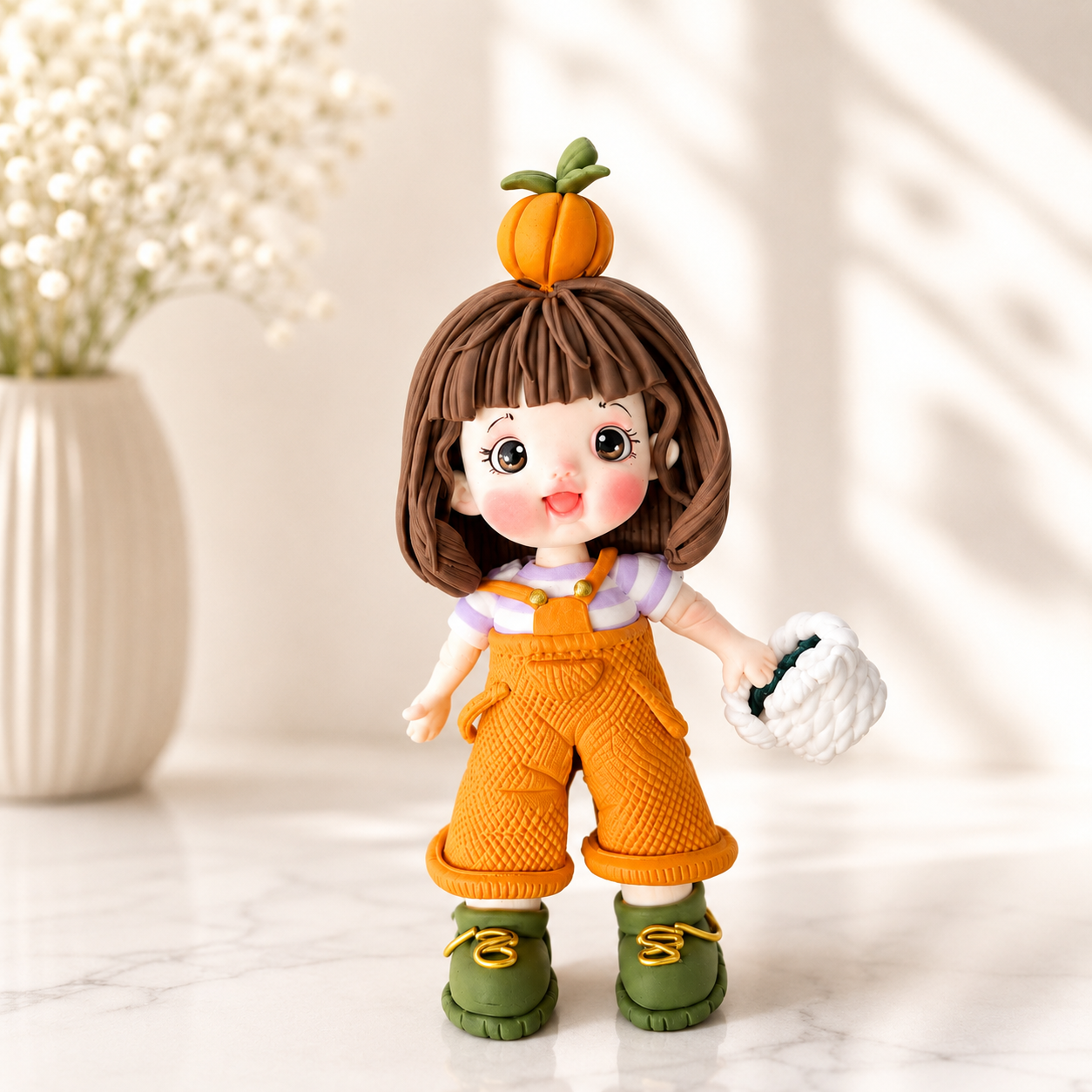 Handmade Pumpkin Harvest Girl Cake Topper – Fall Autumn Girl Figurine