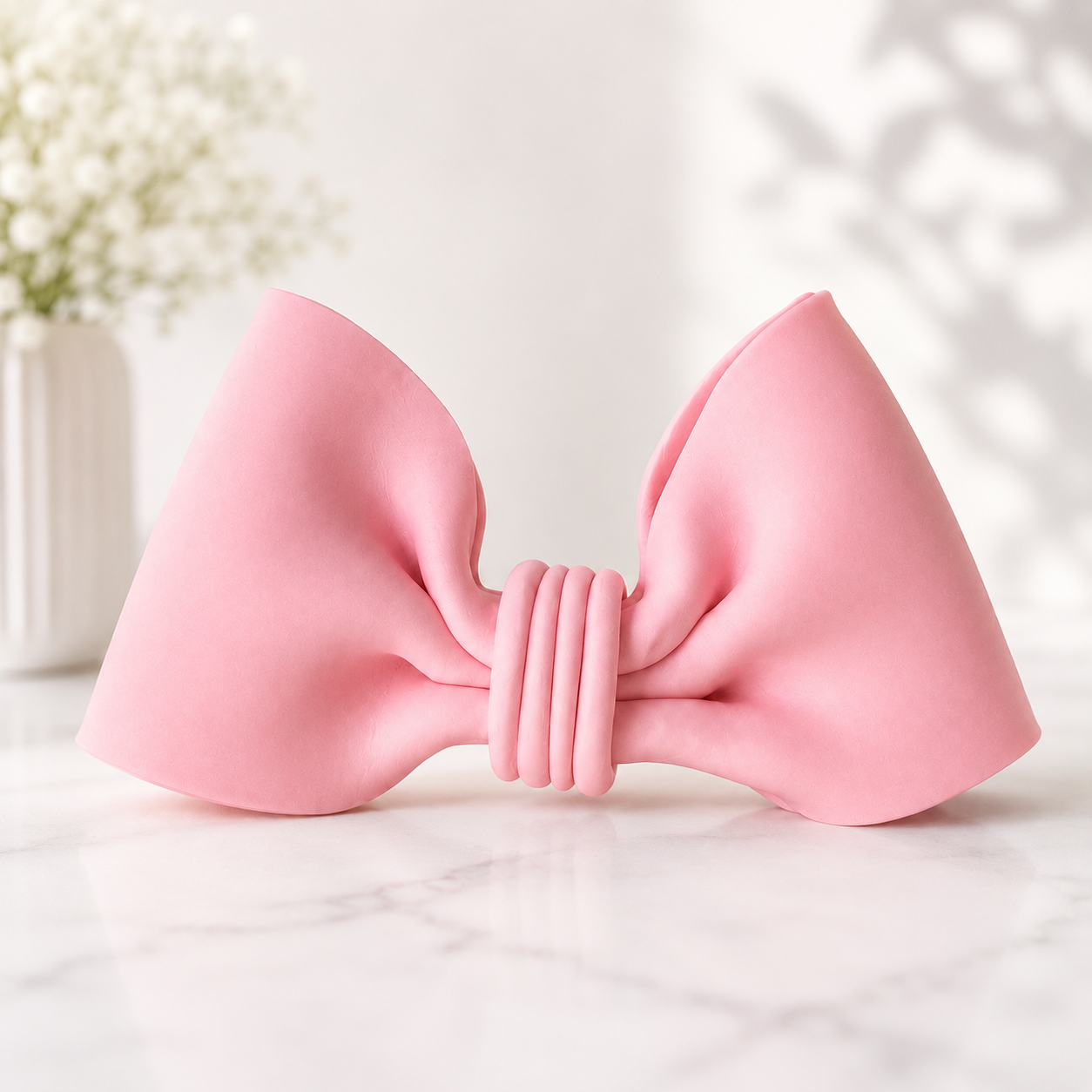 Handmade Pink Clay Bow Cake Topper – Classic Pastel Bow
