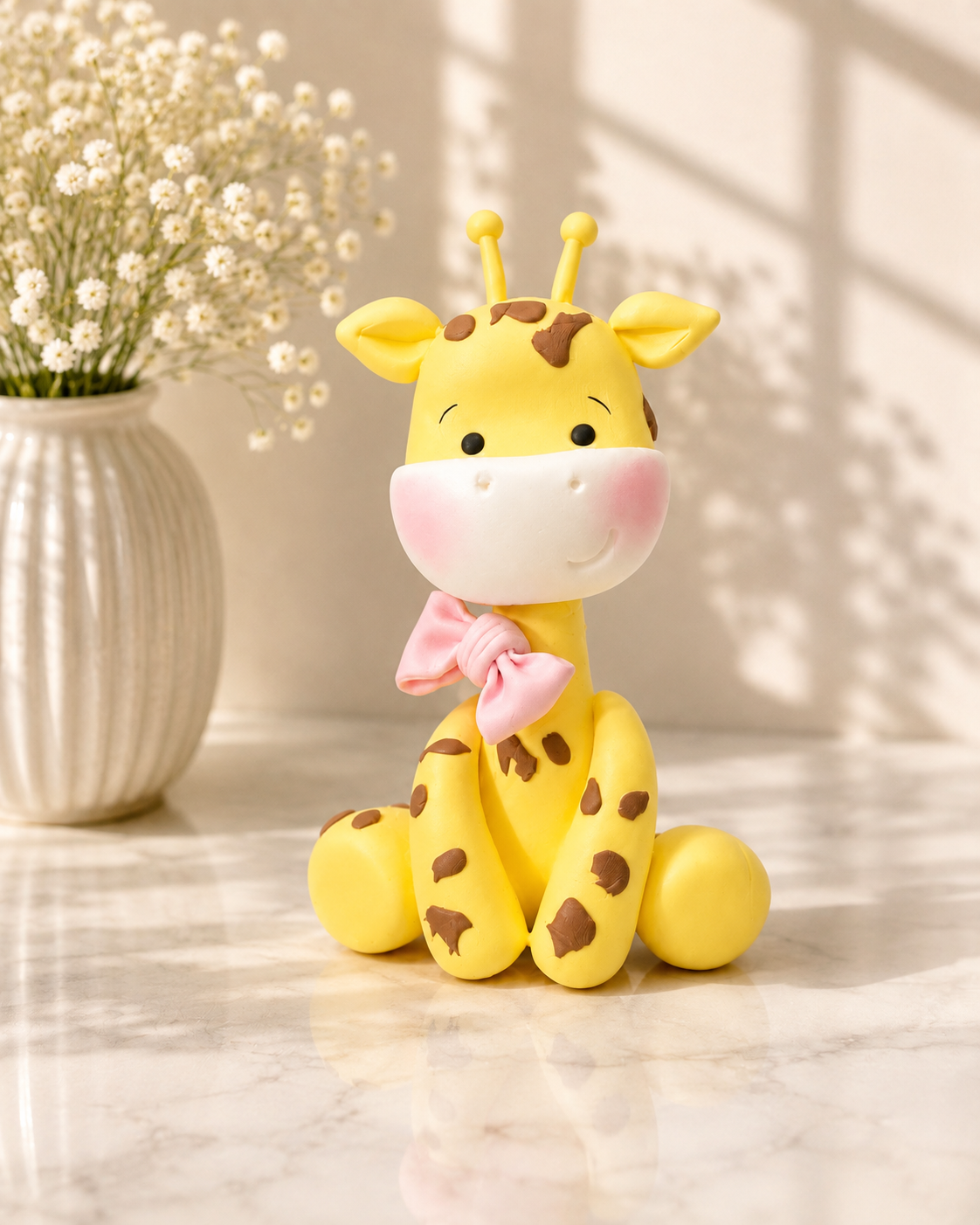 Handmade Bow Giraffe Cake Topper – Cute Safari Animal Figurine