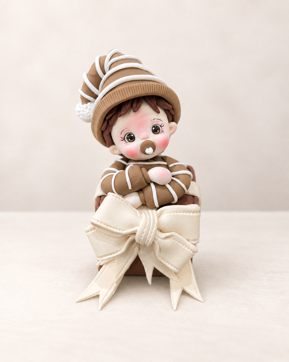 Baby Boy in Gift Box Figurine Handmade Clay Cake Topper