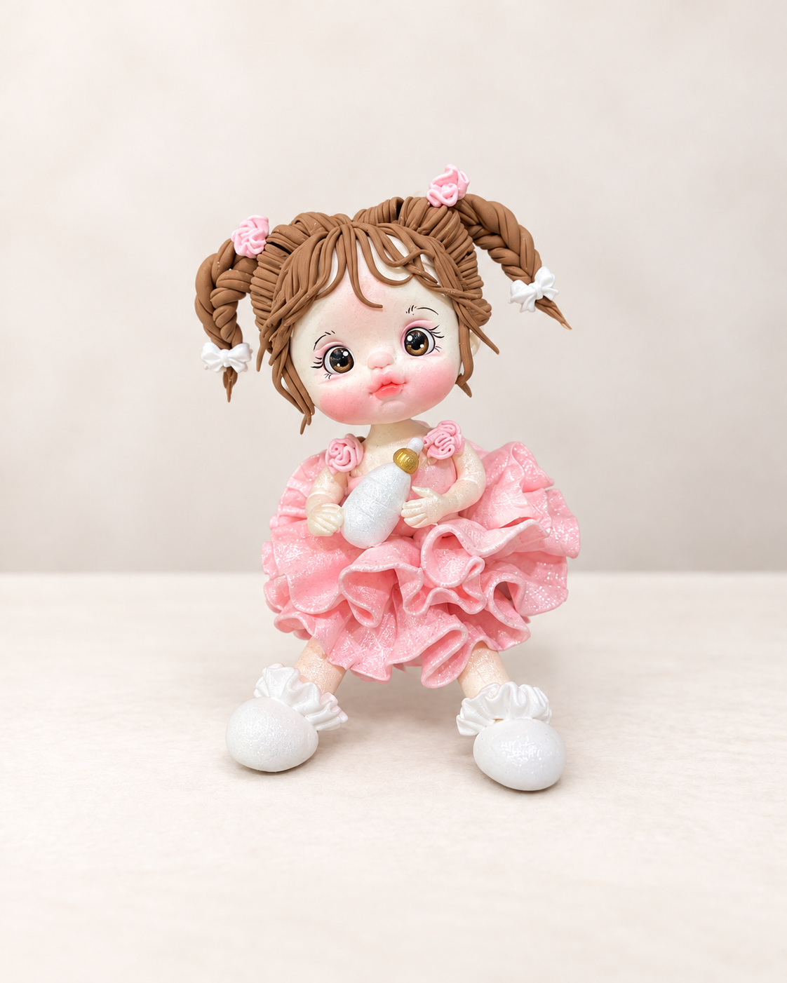 Baby Girl Figurine Handmade Clay Cake Topper