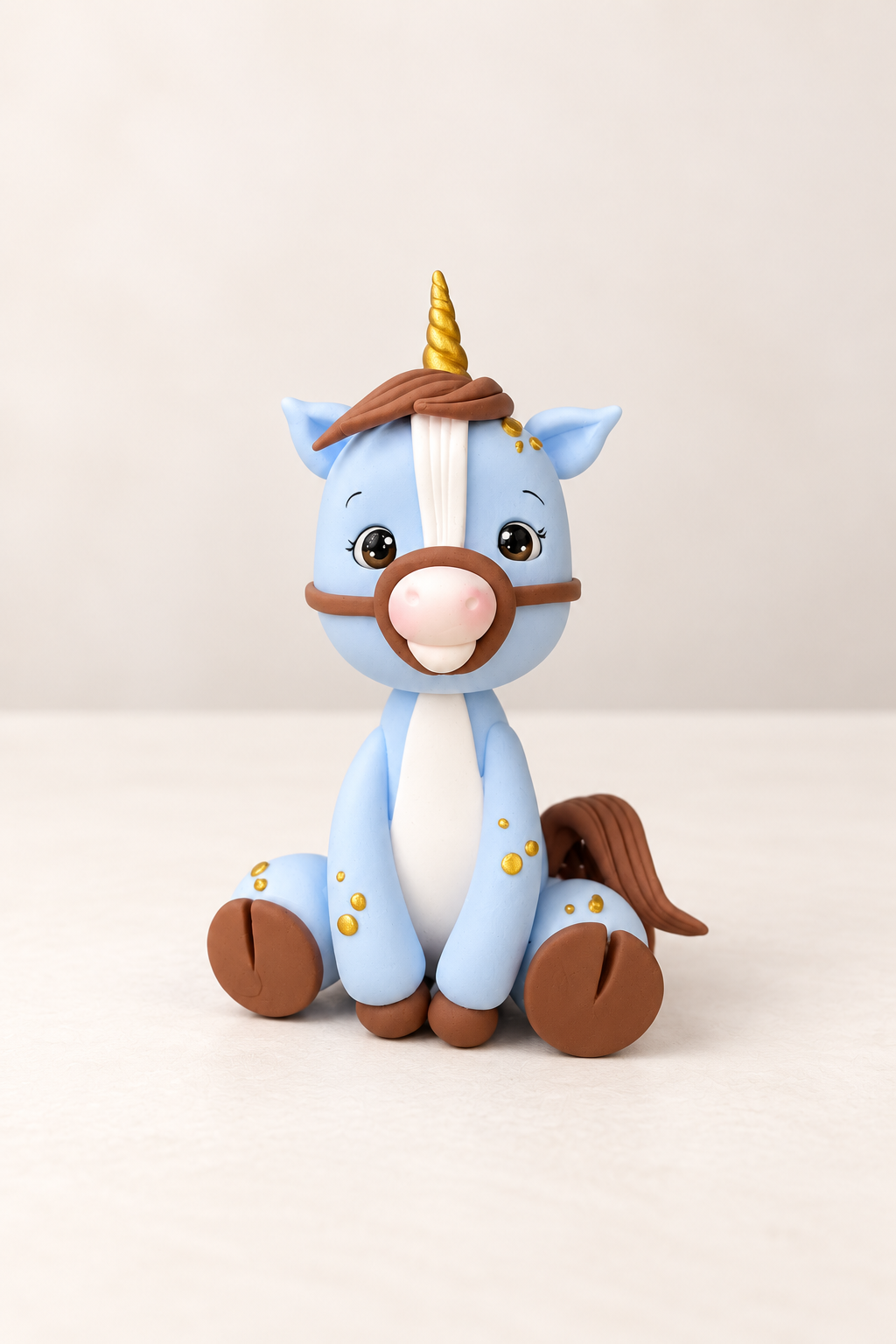 Blue Unicorn Figurine Handmade Clay Cake Topper