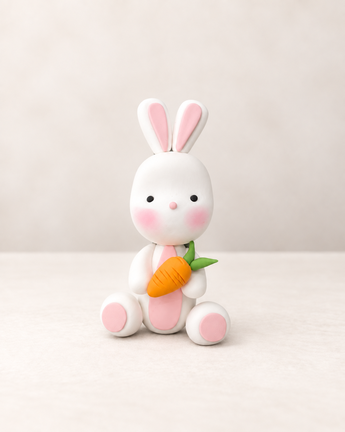 Bunny with Carrot Figurine Handmade Clay Cake Topper 