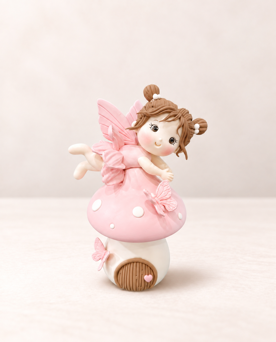 Fairy on Mushroom Figurine Handmade Clay Cake Topper
