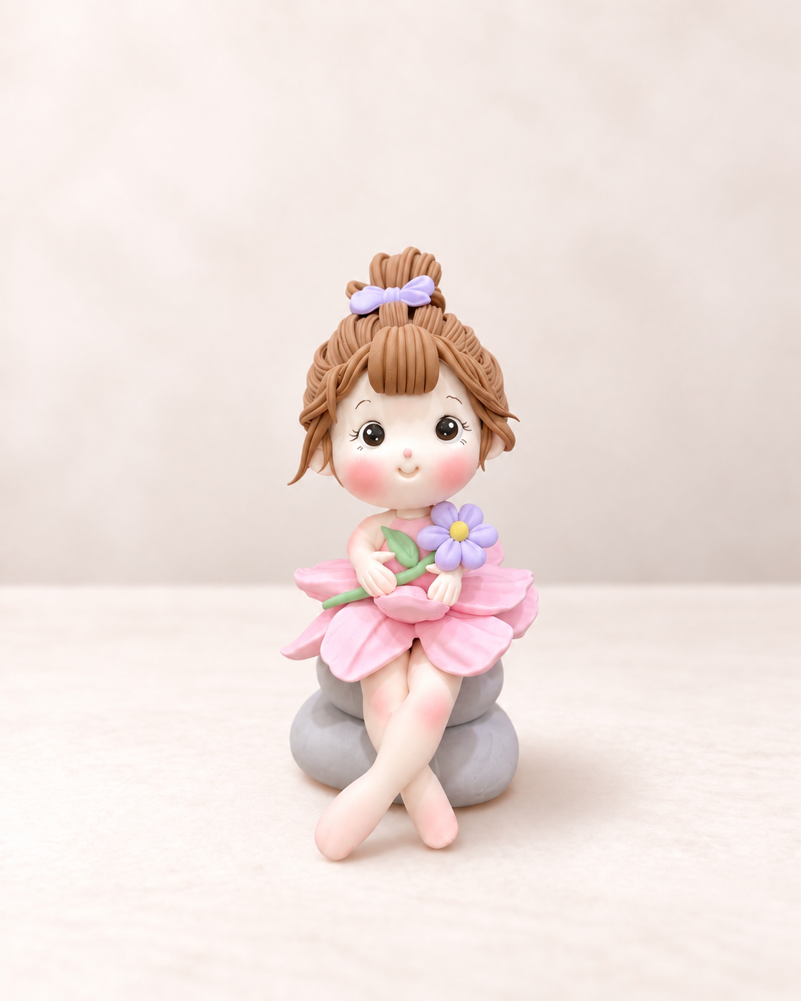 Flower Fairy Girl Figurine Handmade Clay Cake Topper