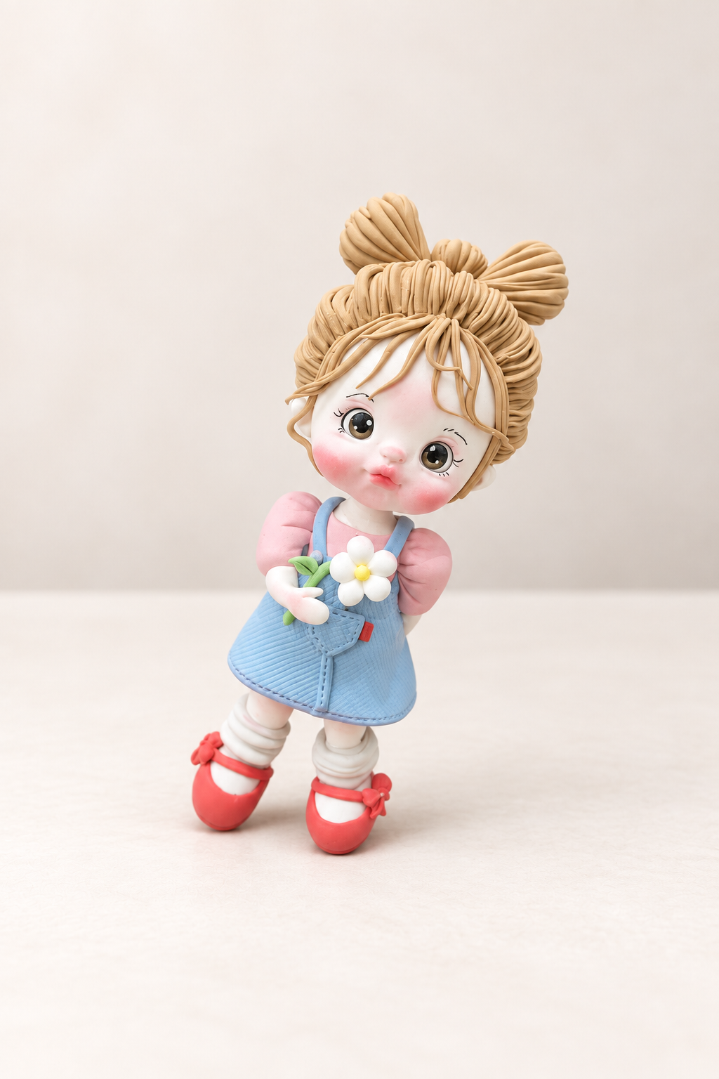 Girl with Flower Figurine Handmade Clay Cake Topper