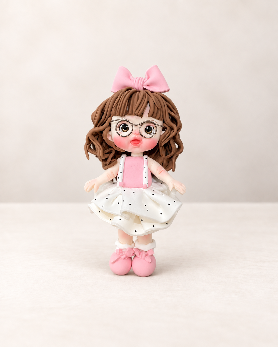 Glasses Girl Figurine Handmade Clay Cake Topper