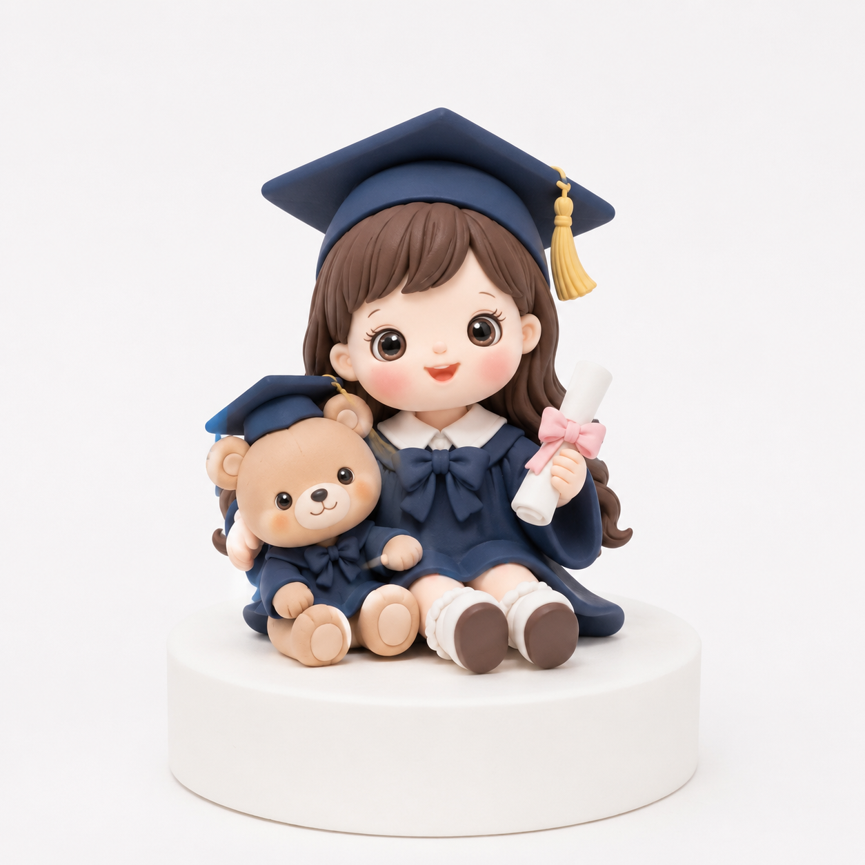Navy Cap Girl & Teddy Bear Duo Topper