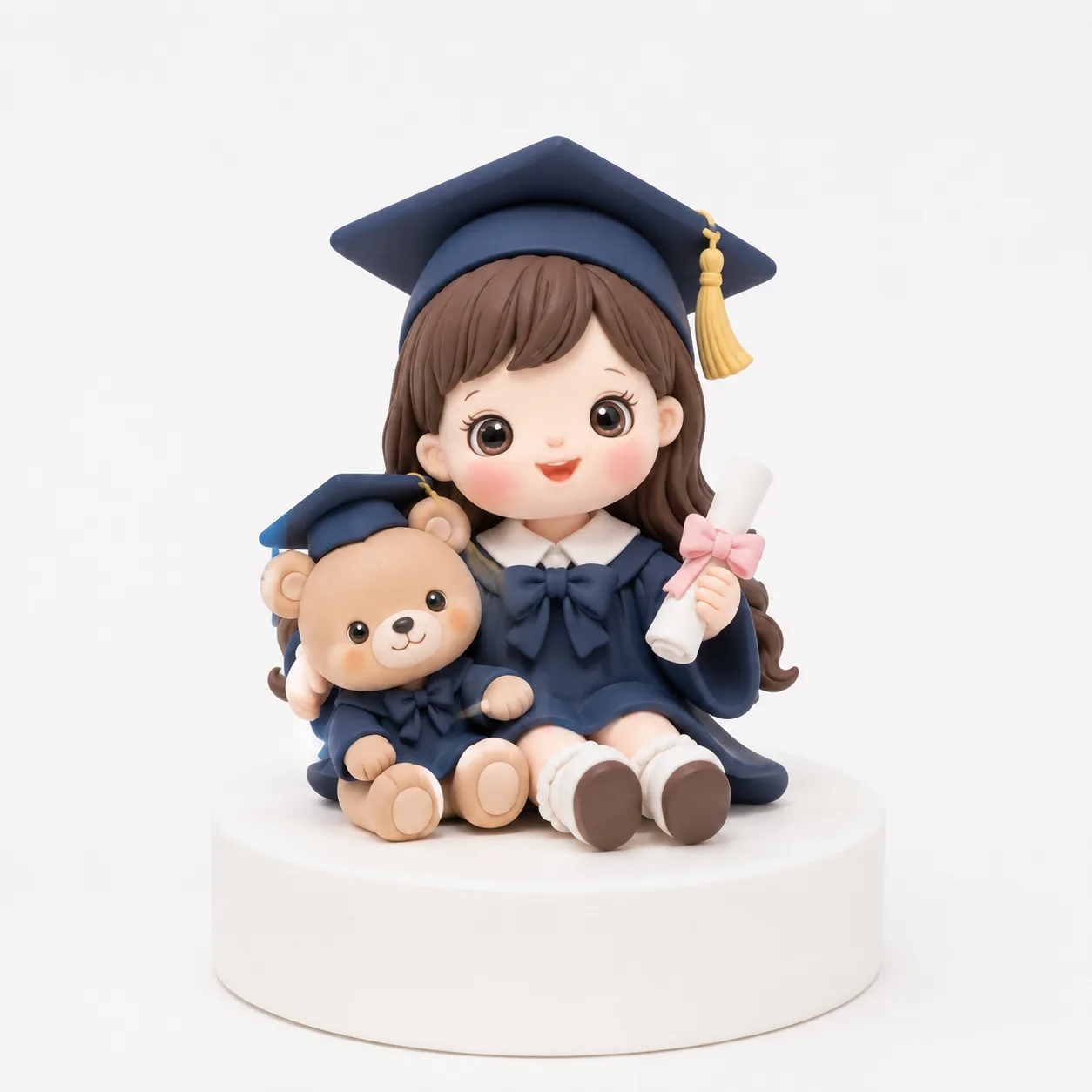 Navy Cap Girl & Teddy Bear Duo Topper