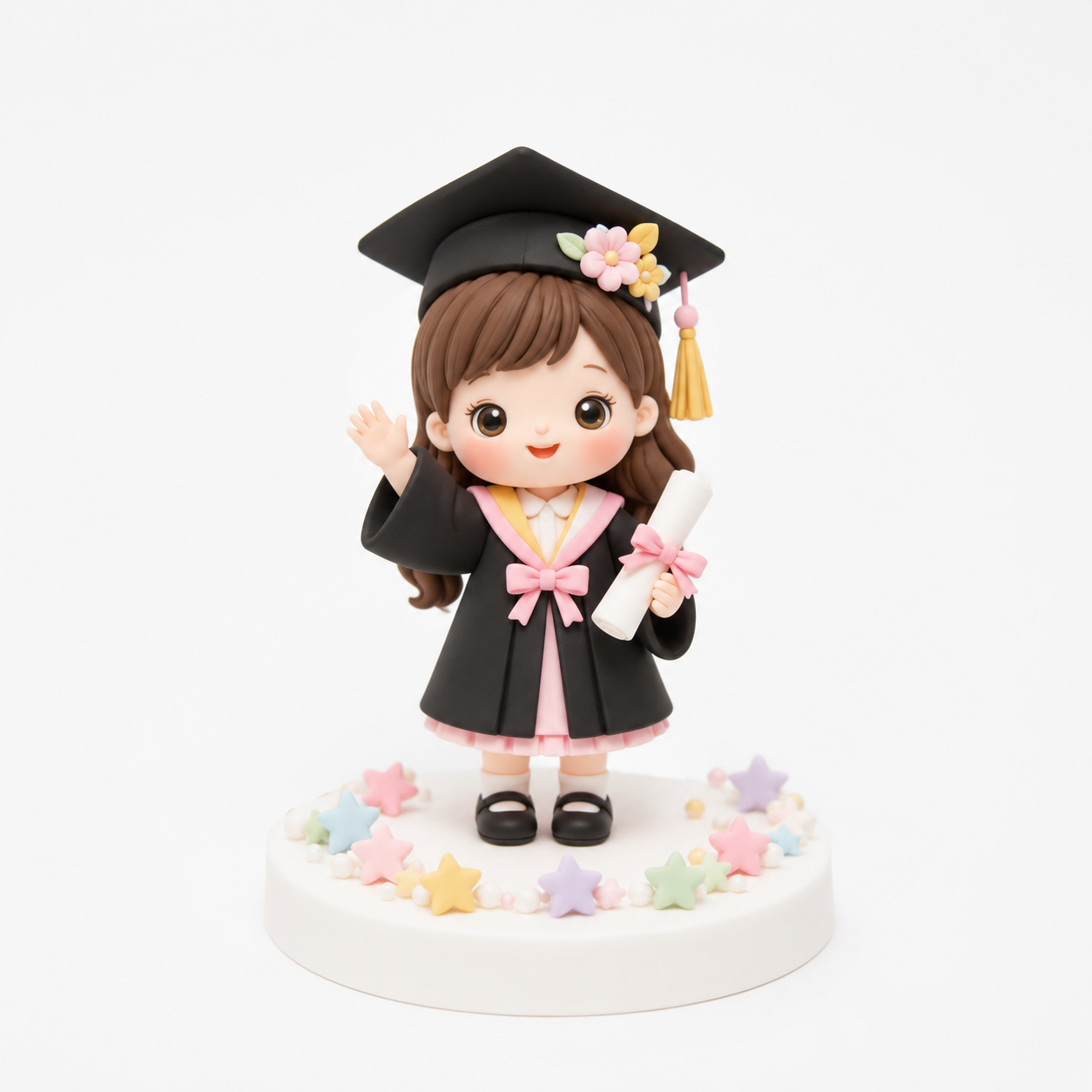 Waving Flower Cap Graduate Girl Topper