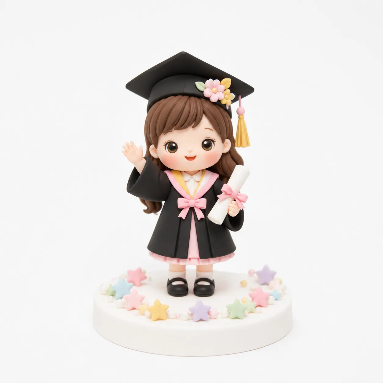 Waving Flower Cap Graduate Girl Topper
