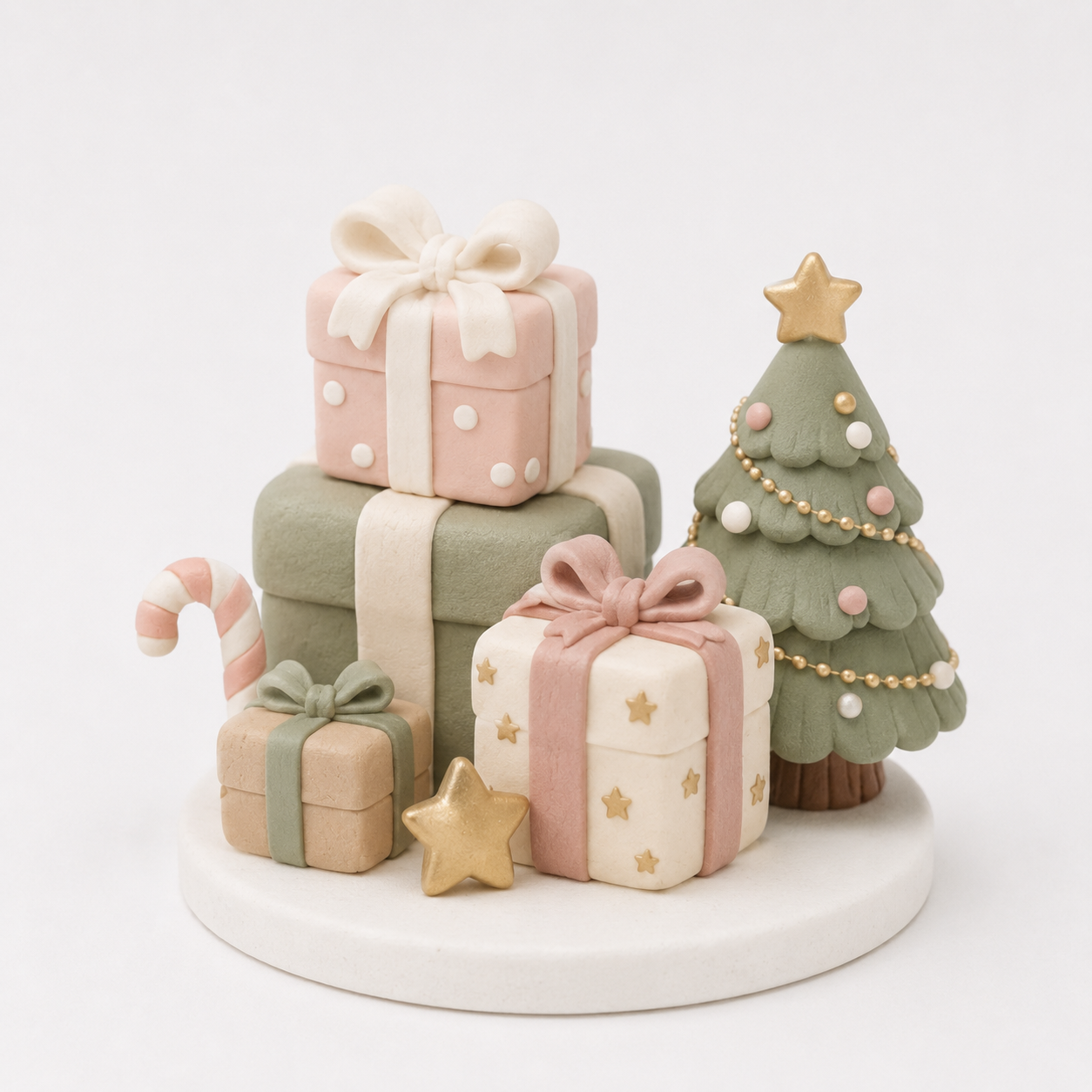 Stacked Gifts & Pine Tree Topper