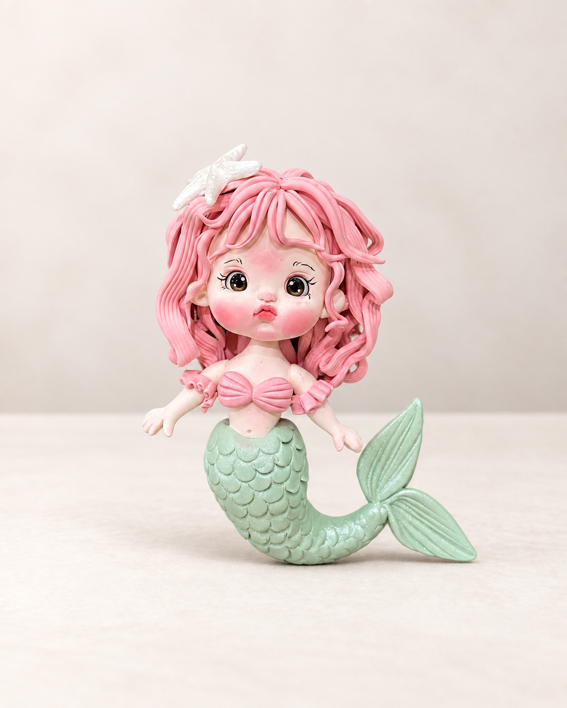 Mermaid Figurine Handmade Clay Cake Topper 