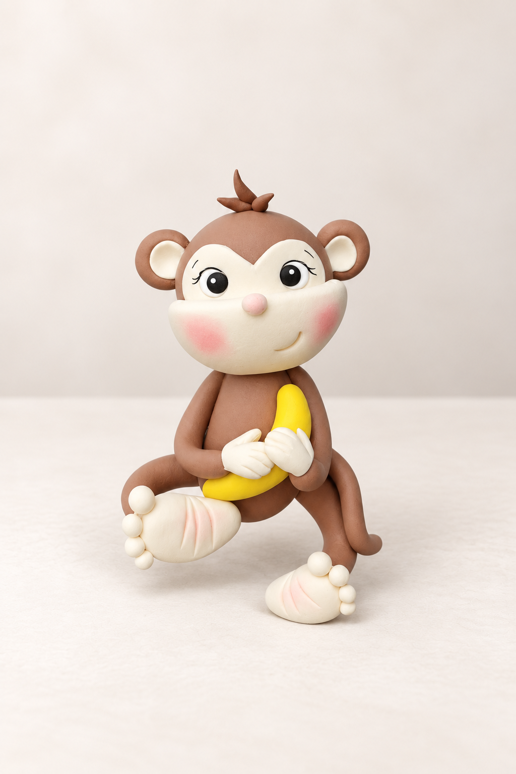 Monkey with Banana Figurine Handmade Clay Cake Topper