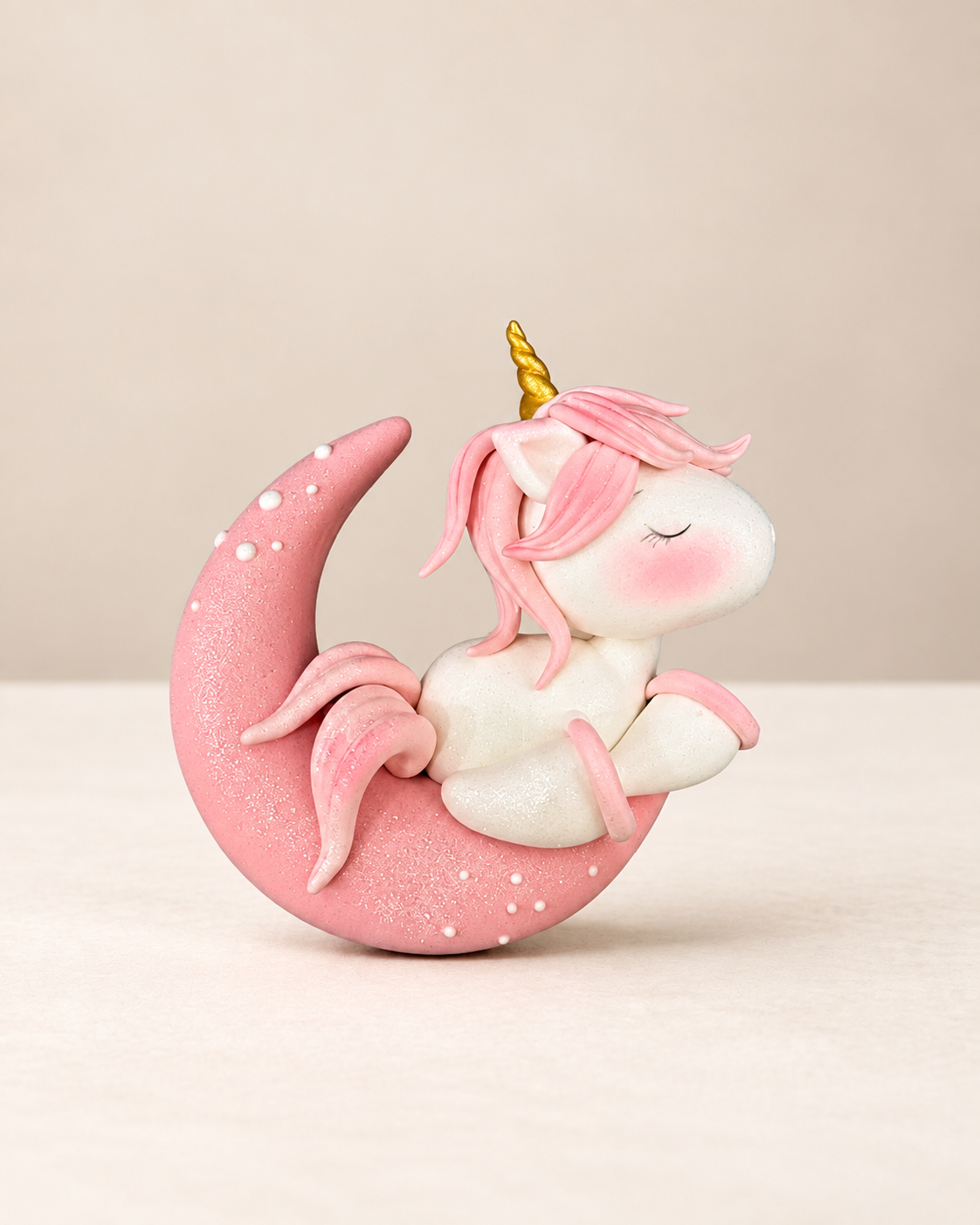 Moon Unicorn Figurine Handmade Clay Cake Topper
