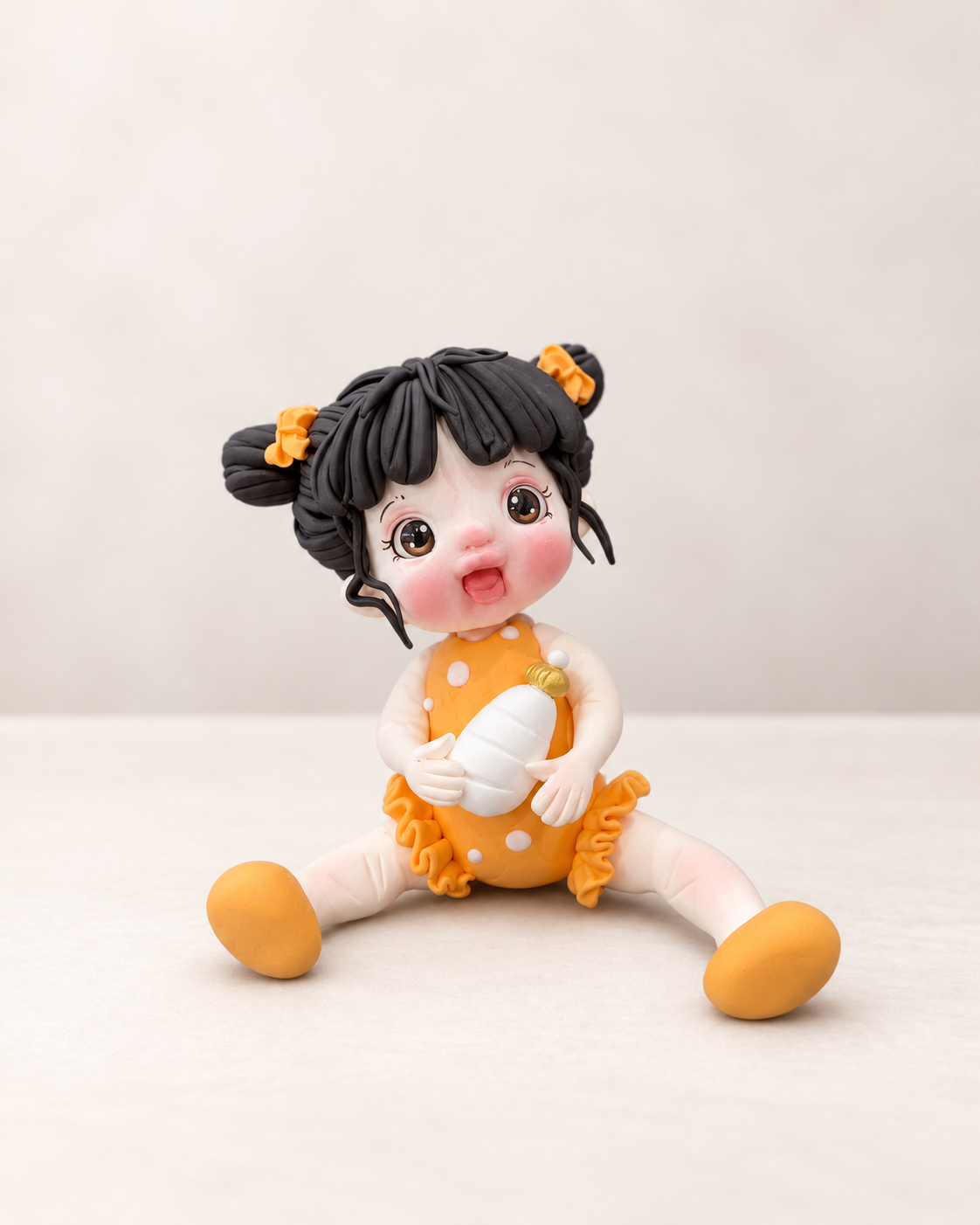 Orange Baby Girl Figurine Handmade Clay Cake Topper