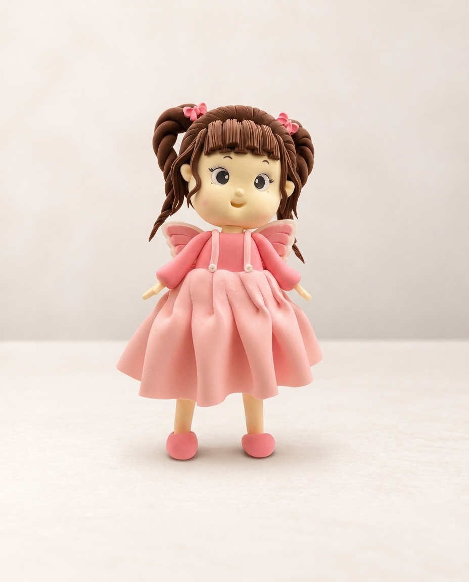 Pink Fairy Girl Figurine Handmade Clay Cake Topper