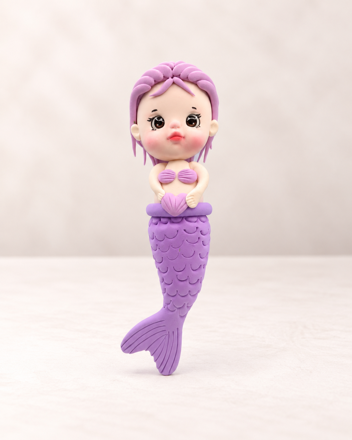 Purple Mermaid Figurine Handmade Clay Cake Topper