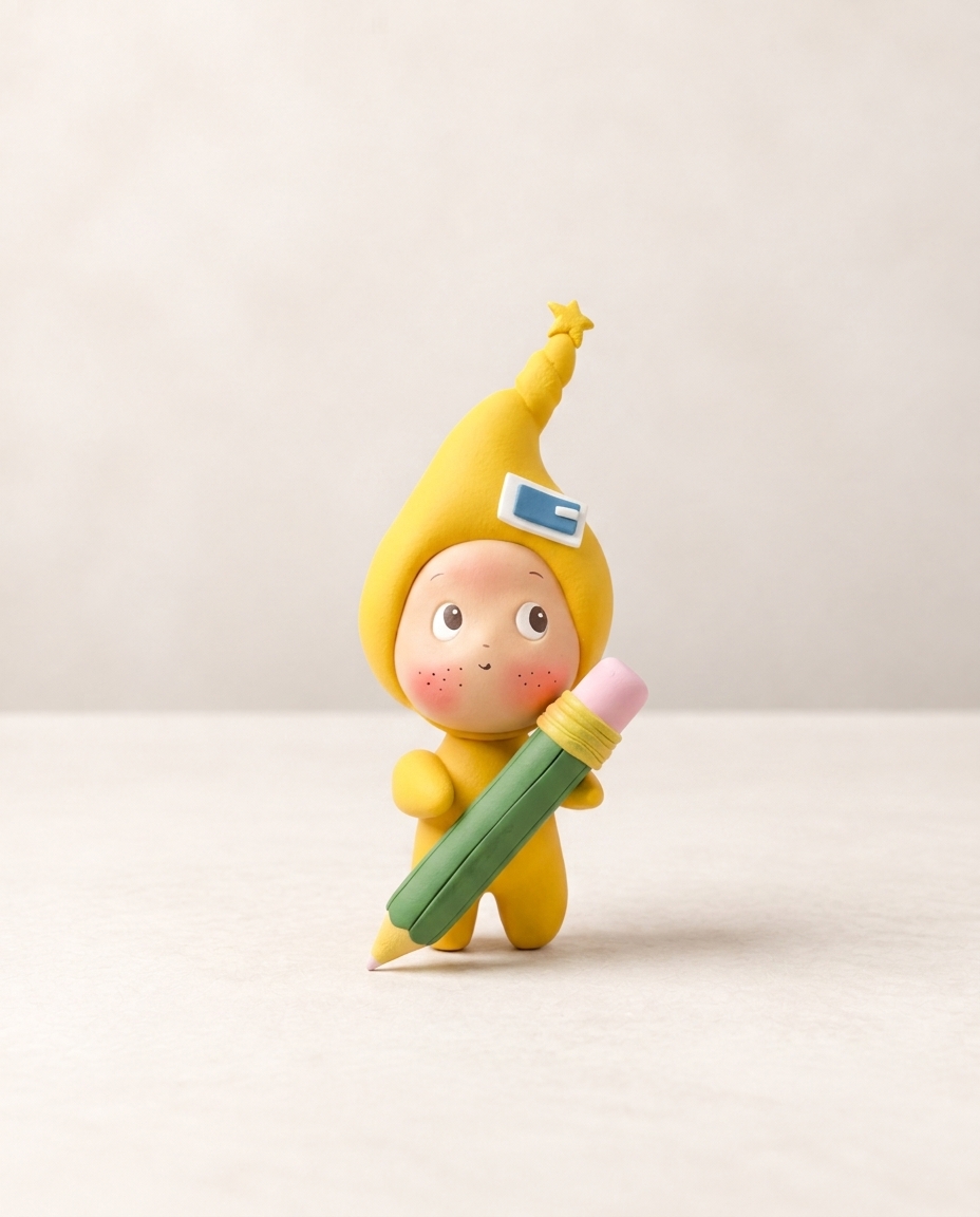 School Boy with Pencil Figurine Handmade Clay Cake Topper