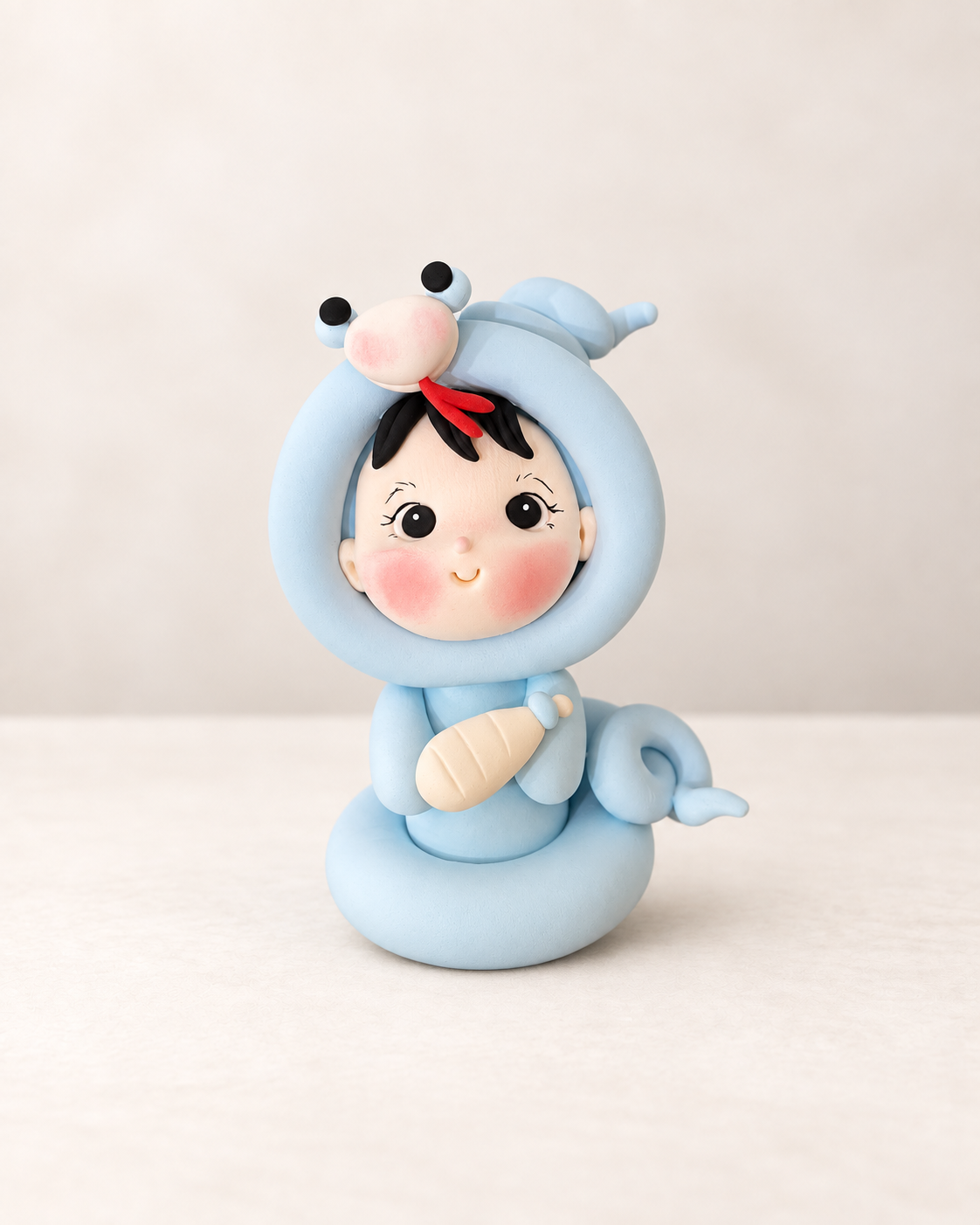 Snake Costume Boy Figurine Handmade Clay Cake Topper