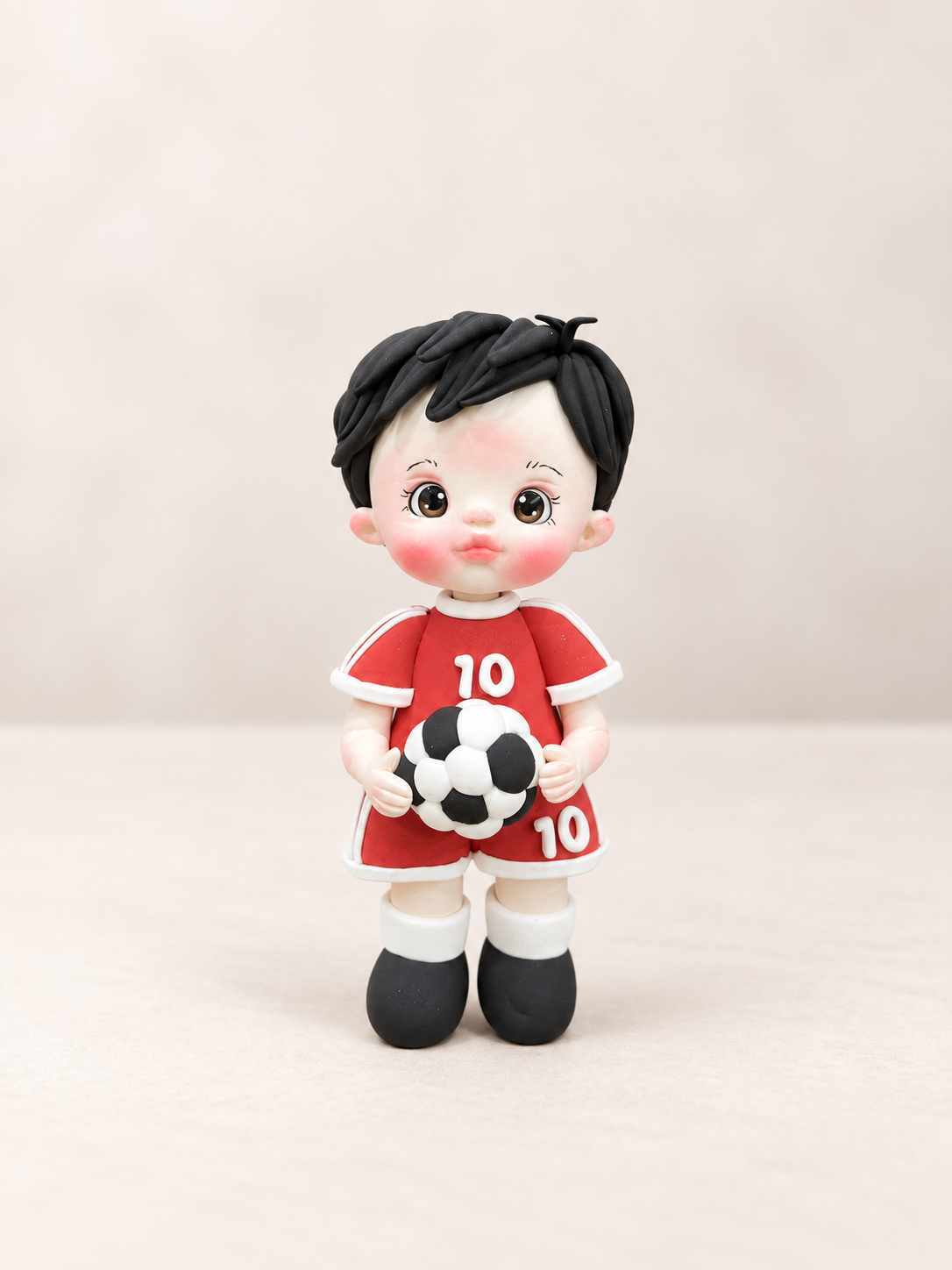 Soccer Boy Figurine Handmade Clay Cake Topper