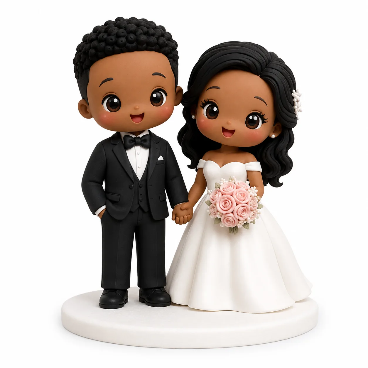 Classic Tux Groom & Pink Rose Bride Topper