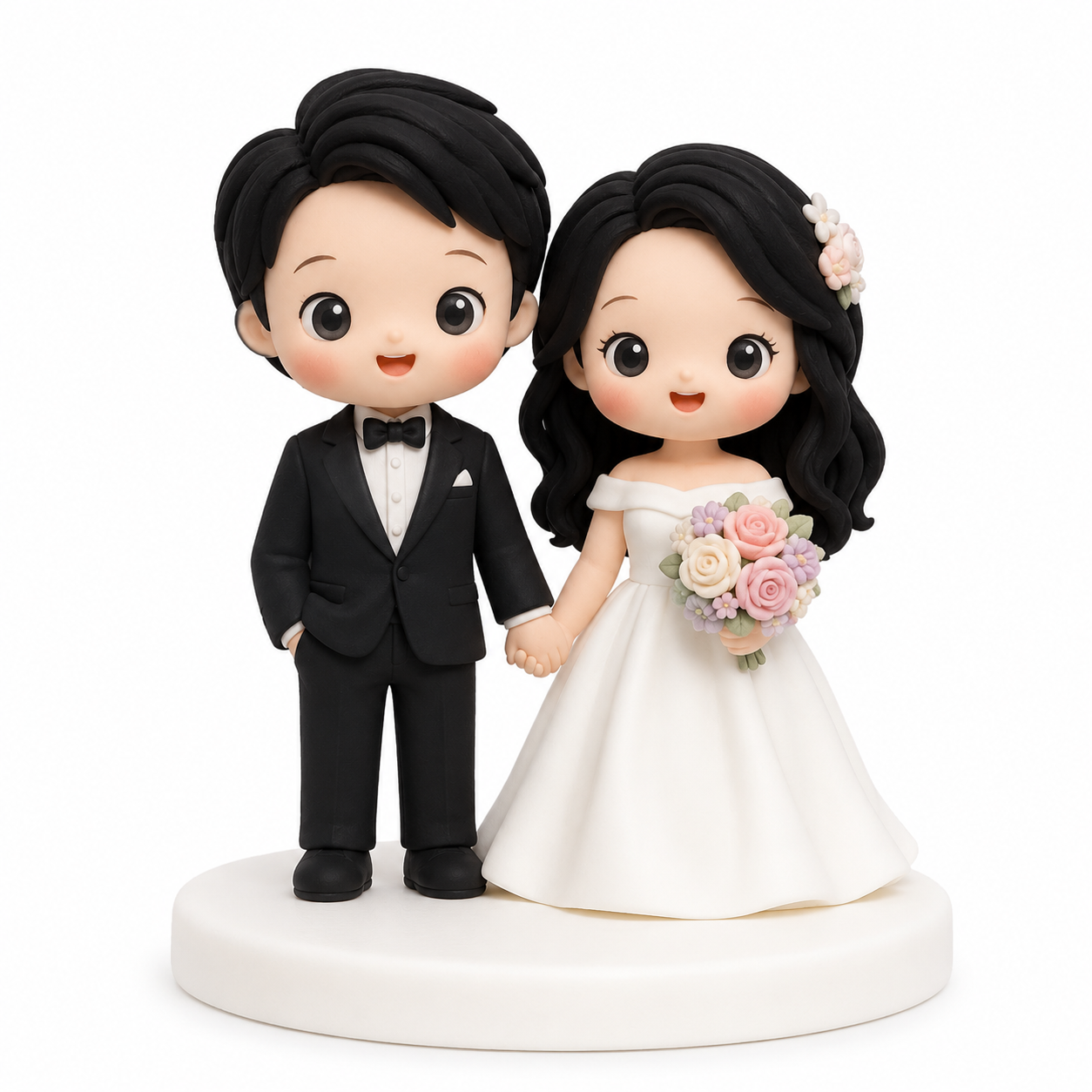 Floral Hairpin Bride & Black Tux Groom Topper