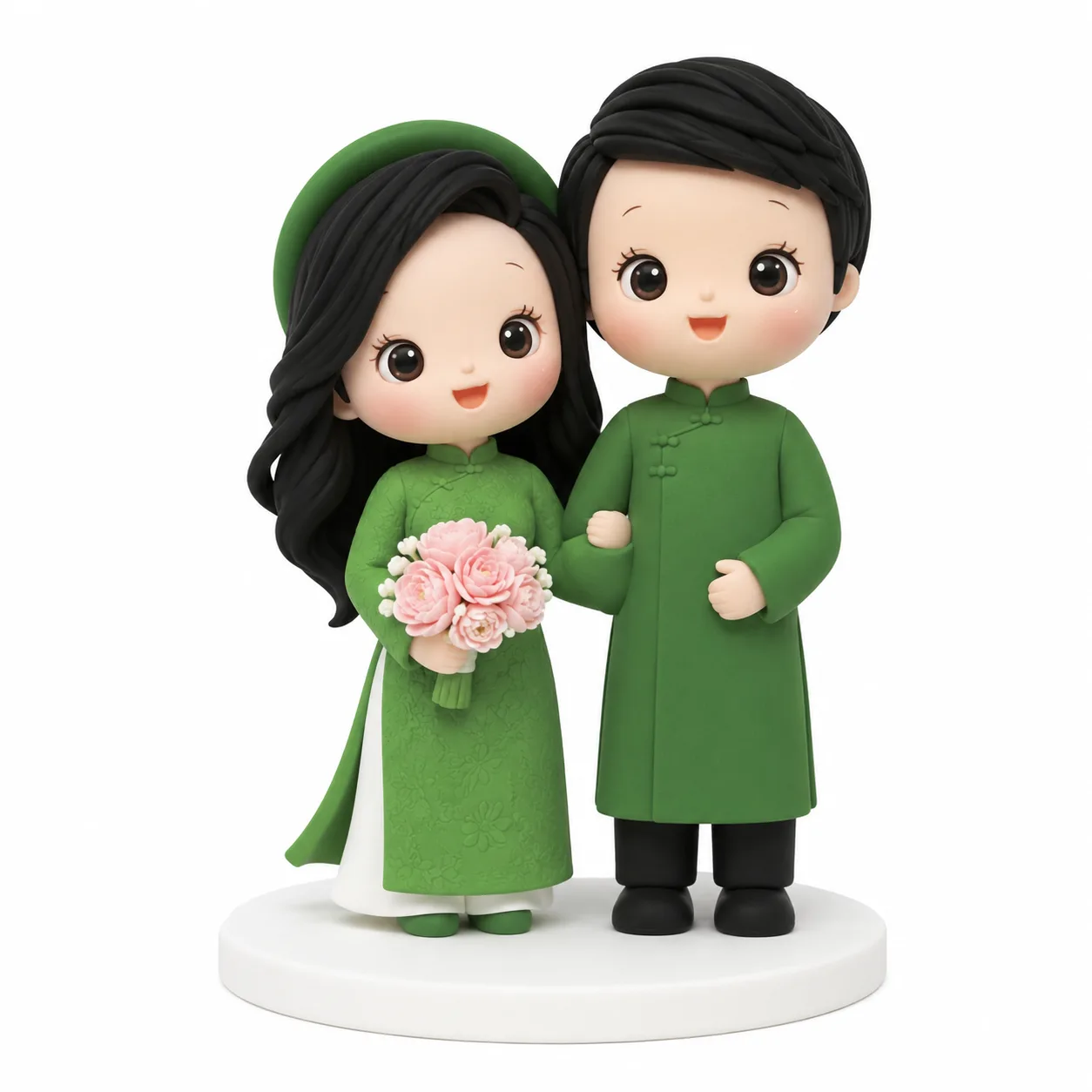 Green Ao Dai Wedding Couple Topper