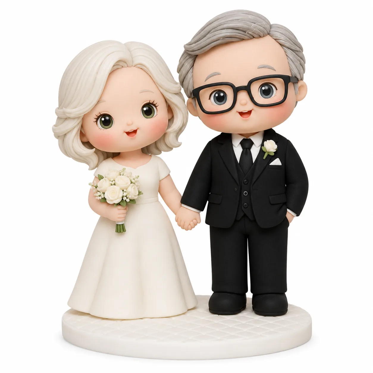 Grey-Haired Groom & Rose Bouquet Bride Topper