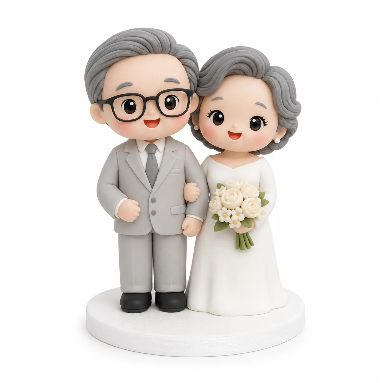 Grey Suit Groom & Ivory Gown Bride Topper