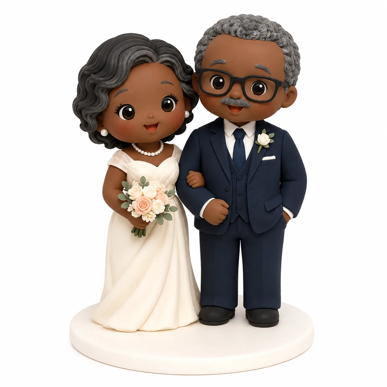 Pearl Necklace Bride & Navy Suit Groom Topper