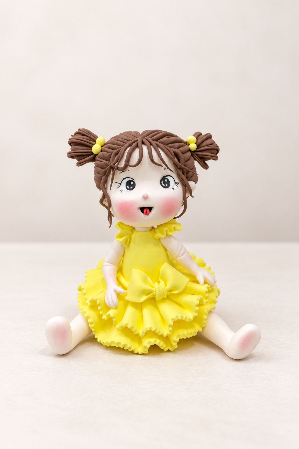 Yellow Dress Baby Girl Figurine Handmade Clay Cake Topper